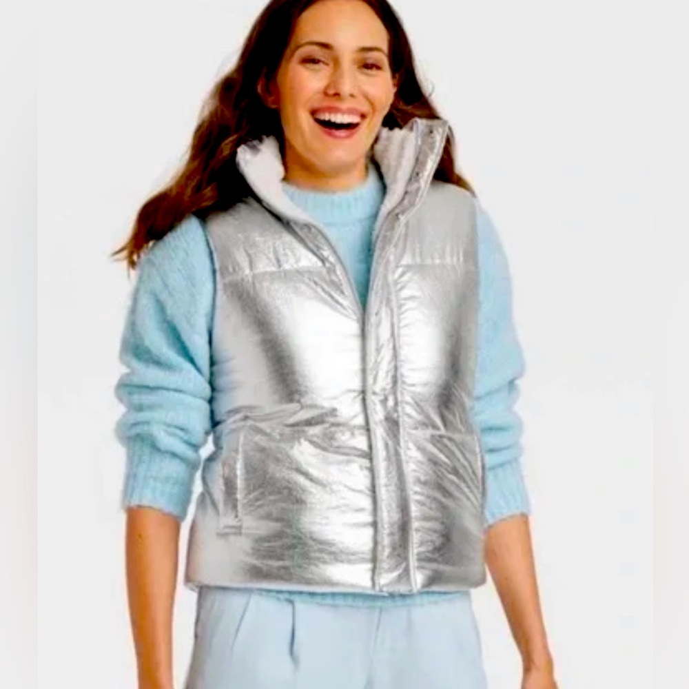 Women’s Fur Lined Silver vest, A New Day, size Medium